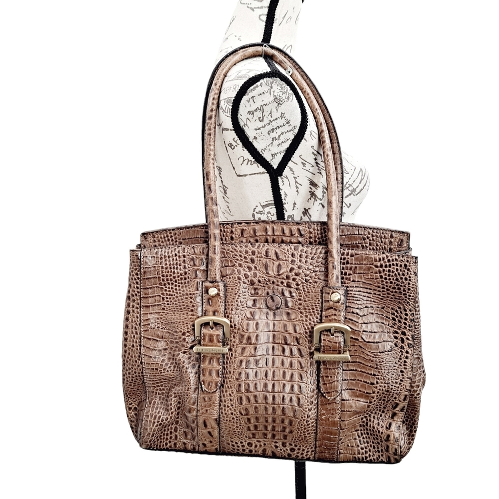 NWOT Etienne Aigner large Brown 100% genuine leather croc embossed shoulder bag